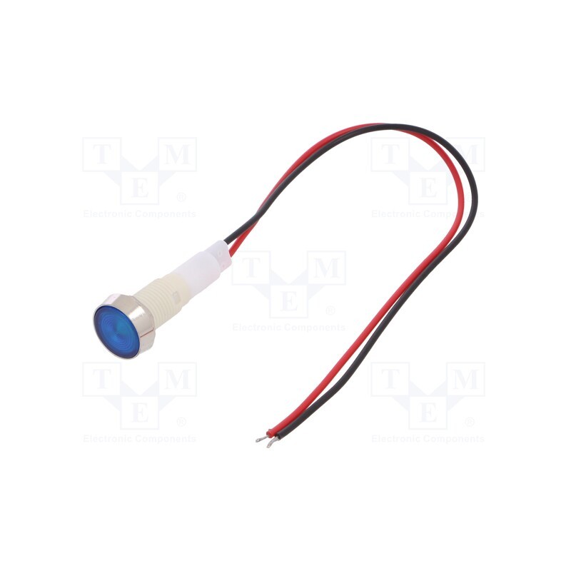 10 pcs : IND10P-230B-W - Indicator: LED, flat, blue, 230VDC, 230VAC, Ø10mm, leads 200mm