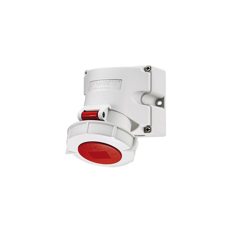 1 pcs - MENNEKES IP67 Red Wall Mount 3P + N + E 25 ° Industrial Power Socket, Rated At 16A, 400 V