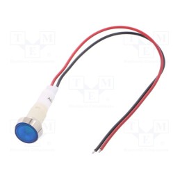 10 pcs : IND10P-12B-W - Indicator: LED, flat, blue, 12VDC, 12VAC, Ø10mm, leads 200mm