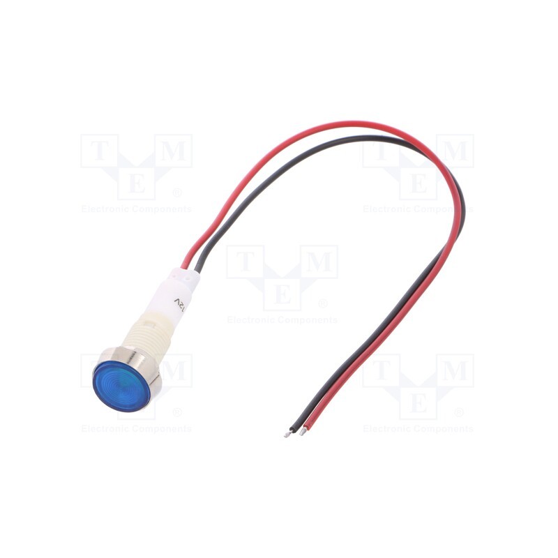 10 pcs : IND10P-12B-W - Indicator: LED, flat, blue, 12VDC, 12VAC, Ø10mm, leads 200mm