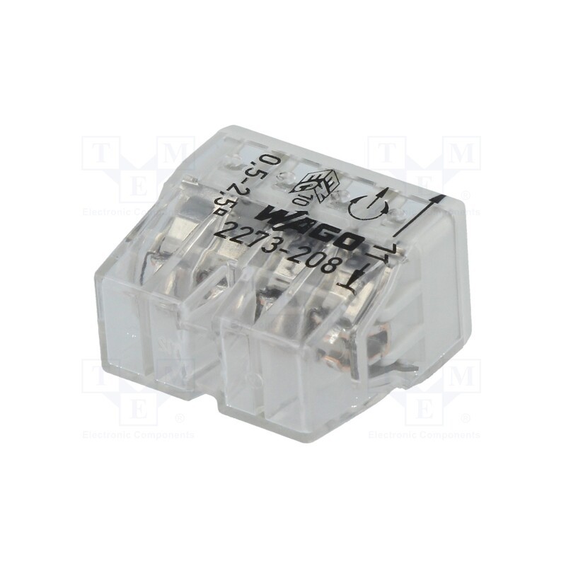20 pcs : 2273-208 - Quick splice, 2273, spring clamp, 0.5÷2.5mm2, 450V, 24A, grey