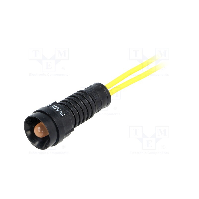 10 pcs : LO-D5-230AC - Indicator: LED, recessed, orange, 230VAC, Ø11mm, IP40, leads 300mm