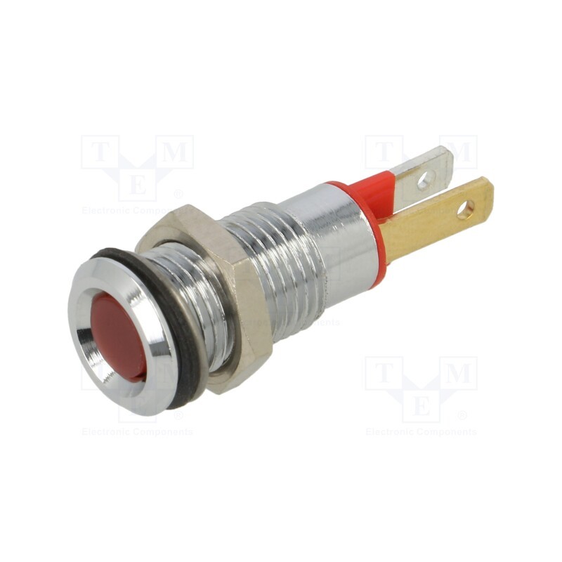 10 pcs : 19010050 - Indicator: LED, flat, red, 2VDC, Ø8mm, connectors 2,0x0,8mm, metal