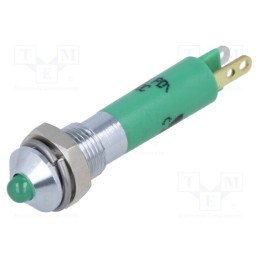 10 pcs : 19020251 - Indicator: LED, prominent, green, 12VDC, Ø6mm, metal