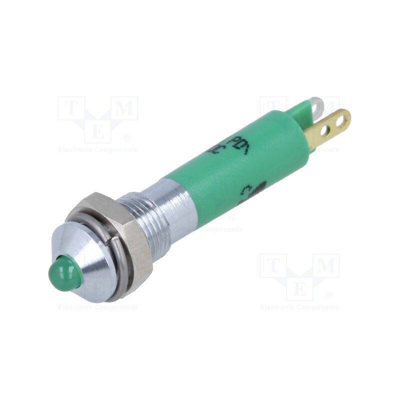 10 pcs : 19020251 - Indicator: LED, prominent, green, 12VDC, Ø6mm, metal