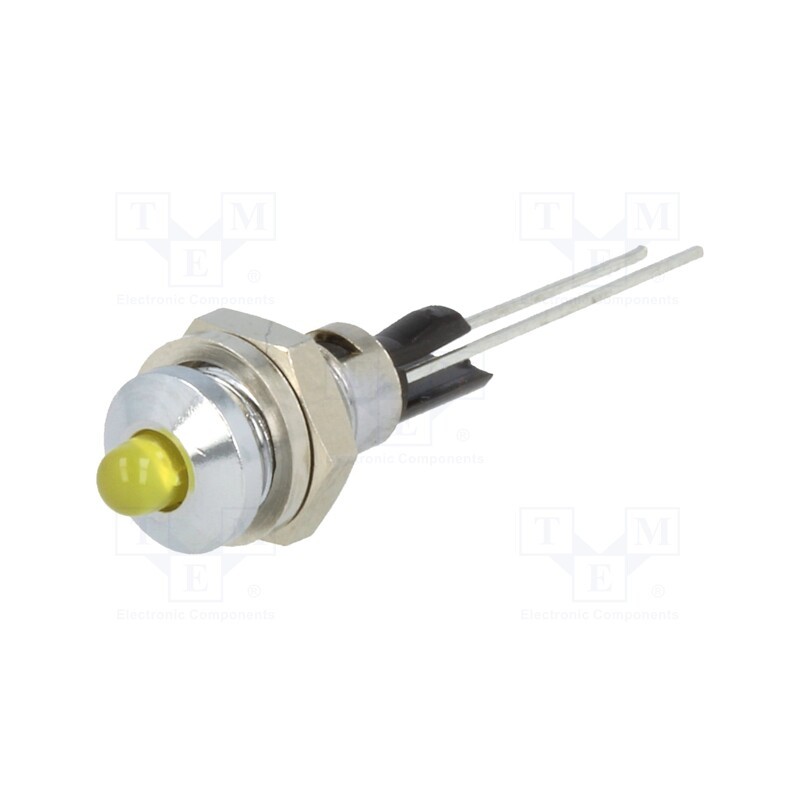 10 pcs : 2663.8071 - Indicator: LED, prominent, yellow, Ø6mm, for PCB, brass, ØLED: 3mm
