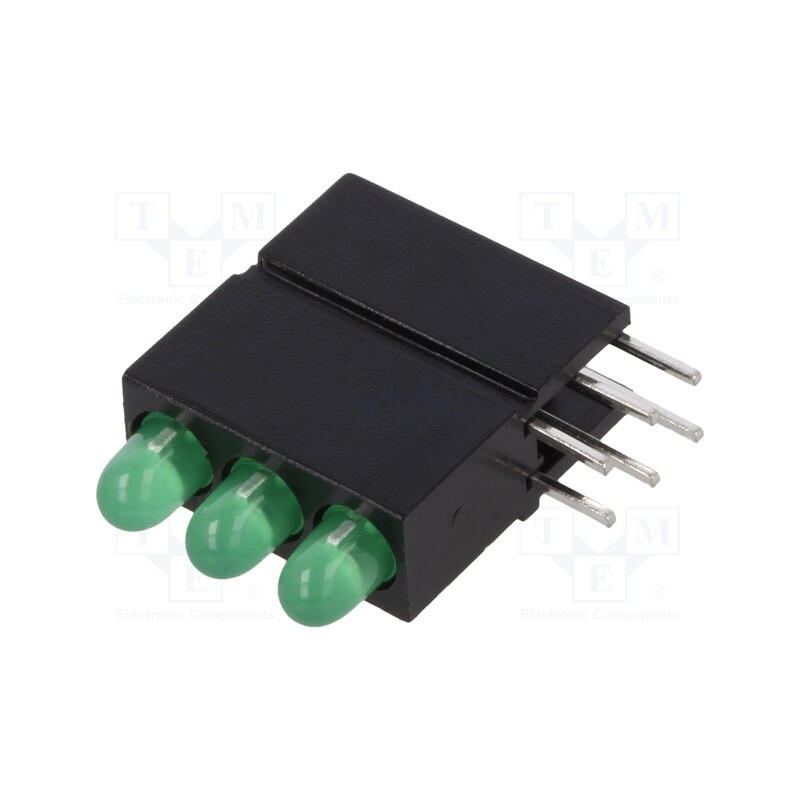 10 pcs : 1882.8880999999999 - LED, in housing, green, 2.8mm, No.of diodes: 3, 20mA, 40°, 10÷20mcd