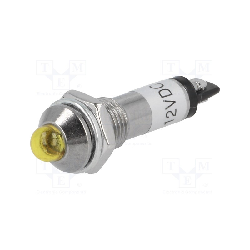 20 pcs : IND8-12Y-A - Indicator: LED, prominent, yellow, 12VDC, Ø8.2mm, IP40, metal