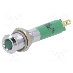 10 pcs : 19000251 - Indicator: LED, flat, green, 12VDC, Ø6mm, connectors 2,0x0,8mm