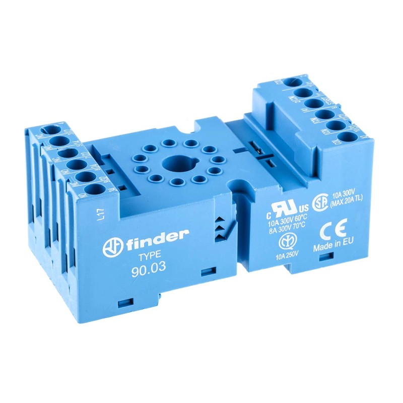 1 pcs - Finder 90 8 Pin 250V ac DIN Rail Relay Socket, for use with 60.13 Series Relay