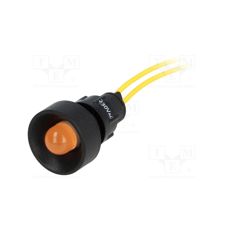 10 pcs : LO-D10-230AC - Indicator: LED, recessed, orange, 230VAC, Ø13mm, IP40, leads 300mm