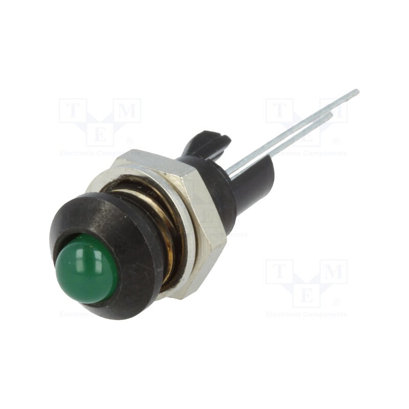 10 pcs : 2665.8083000000001 - Indicator: LED, prominent, green, Ø8mm, for PCB, brass, ØLED: 5mm