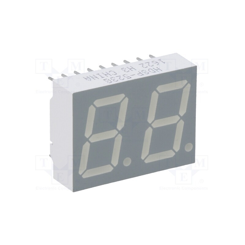 10 pcs : HDSP-523G - Display: LED, 7-segment, 14.22mm, 0.56', No.char: 2, green, cathode