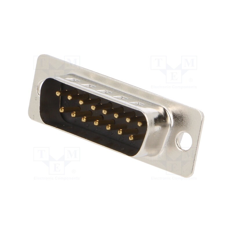 10 pcs : 301A10029X - D-Sub, PIN: 15, male, for cable, soldering, 3A, Plating: gold flash