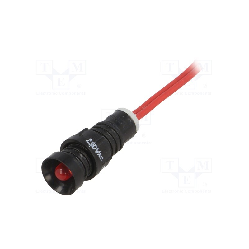 10 pcs : LR-D5B-230AC BLINKING - Indicator: LED, recessed, red, 230VAC, Ø11mm, IP40, leads 300mm