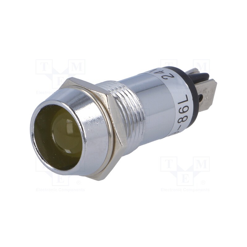 10 pcs : R9-86L-01-12YELLOW - Indicator: LED, recessed, yellow, 12VDC, Ø14.2mm, IP40, brass