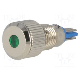 10 pcs : GQ8F-D/G/12 - Indicator: LED, flat, green, 12VDC, Ø8mm, IP67, for soldering, brass