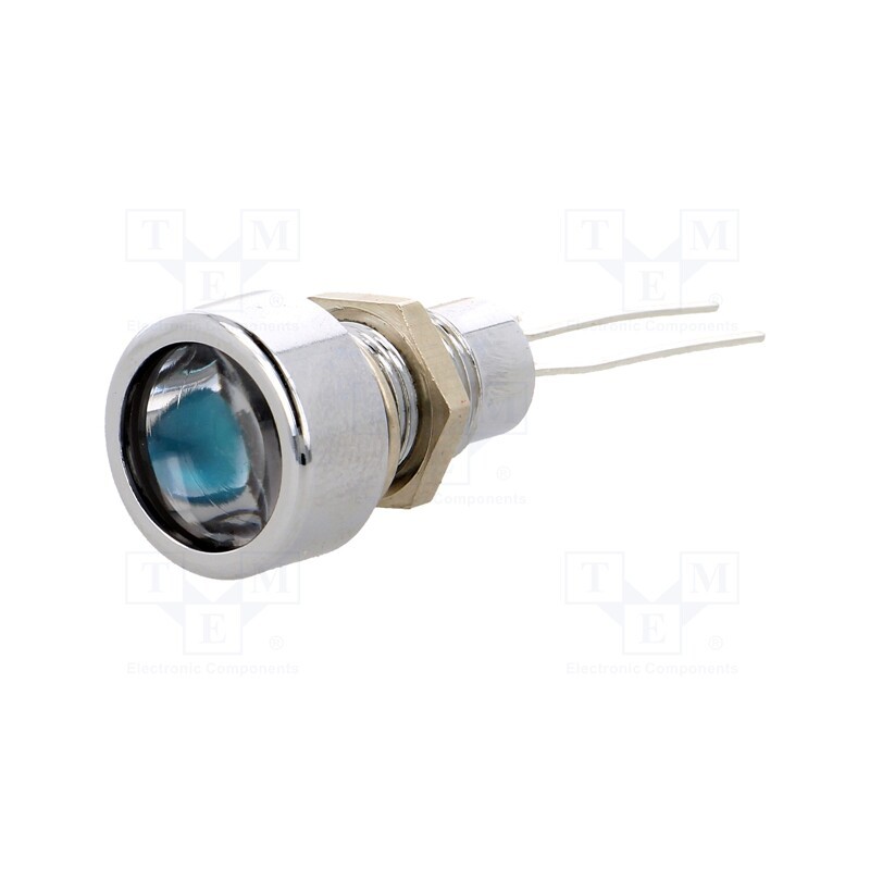 10 pcs : SDML084 - Indicator: LED, flat, blue, Ø8.2mm, IP67, for PCB, brass, ØLED: 5mm