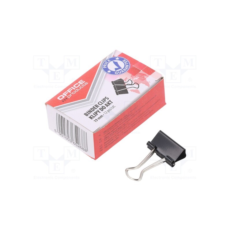 50 pcg : - Binder clip, Size: 19mm, 12pcs.