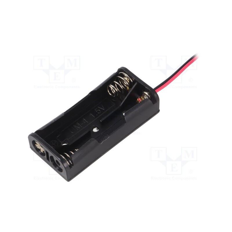 10 pcs : BH-421A - Holder, AAA,R3, Batt.no: 2, cables, black, 150mm