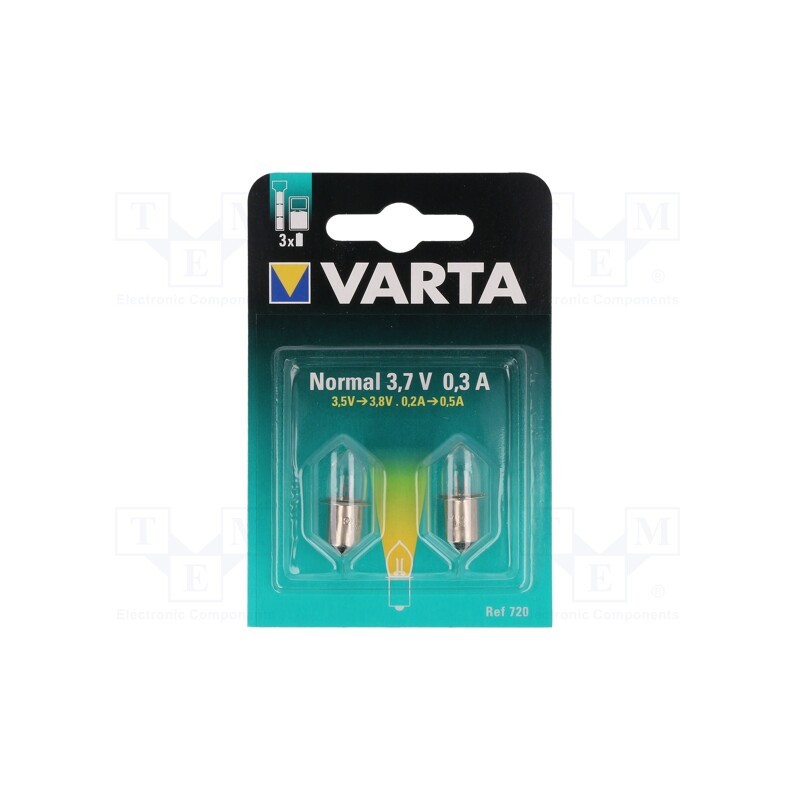 10 set : - Filament lamp: miniature, P13,5s, 3.7V, 300mA, 2pcs, blister