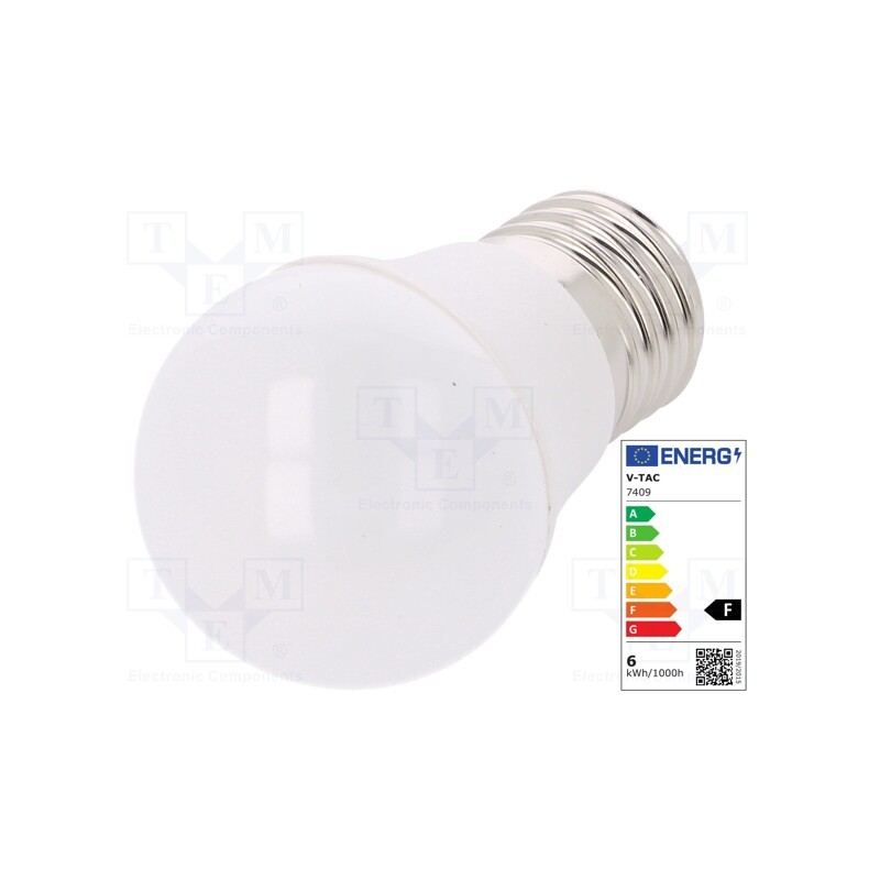 10 pcs : SKU 7409 - LED lamp, cool white, E27, 220/240VAC, 470lm, P: 5.5W, 180°, 6400K