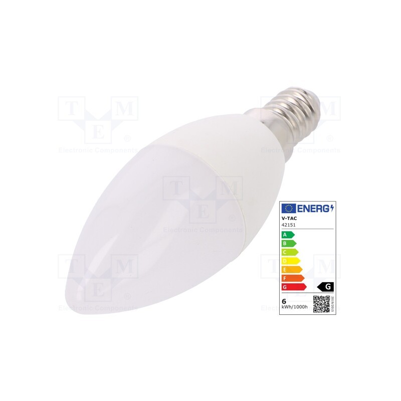 10 pcs : SKU 42151 - LED lamp, warm white, E14, 220/240VAC, 470lm, P: 5.5W, 200°, 2700K