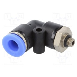 10 pcs : 125.005-6 - Push-in fitting, angled, -0.95÷15bar, PBT, Thread: M5, BLUELINE