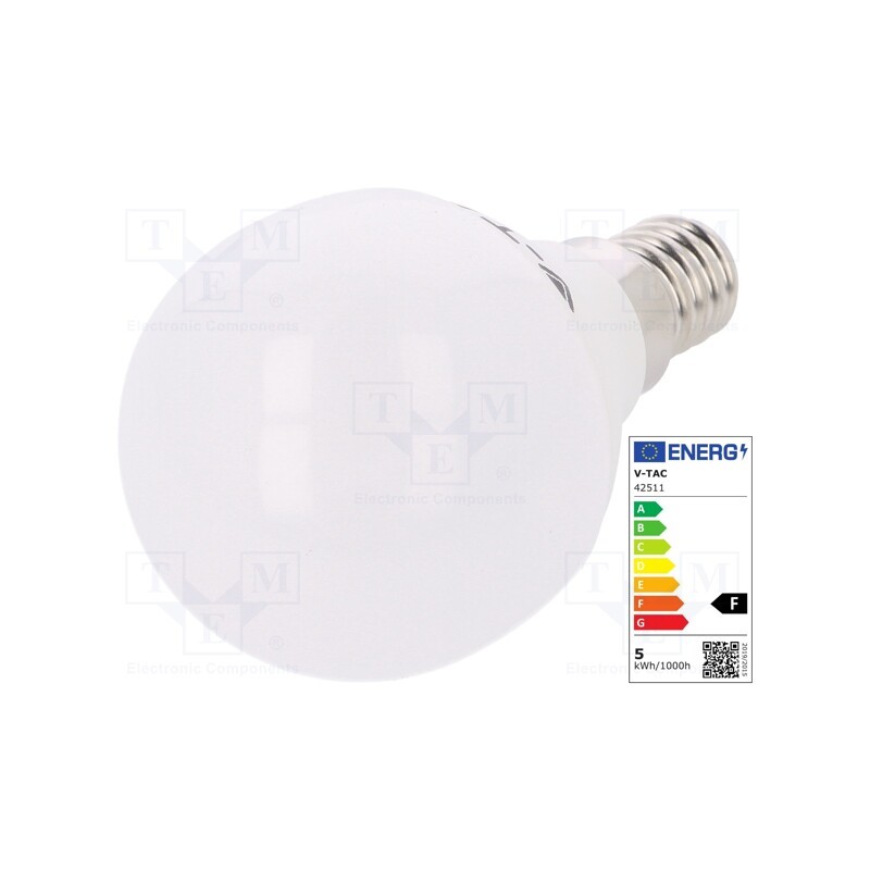 10 pcs : SKU 42511 - LED lamp, neutral white, E14, 220/240VAC, 470lm, P: 5.5W, 180°