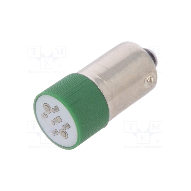 10 pcs : S-9 LED LAMP 24V G - LED lamp, green, BA9S, 24VDC, 24VAC