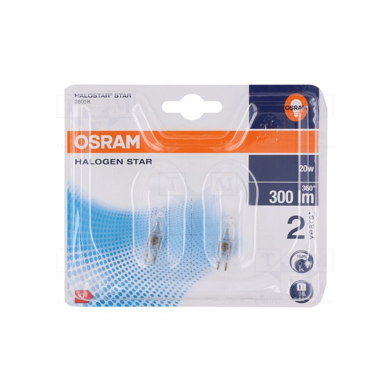 10 set : 4008321201836 - Filament lamp: halogen, 12VAC, 20W, G4, 300lm, 2pcs.