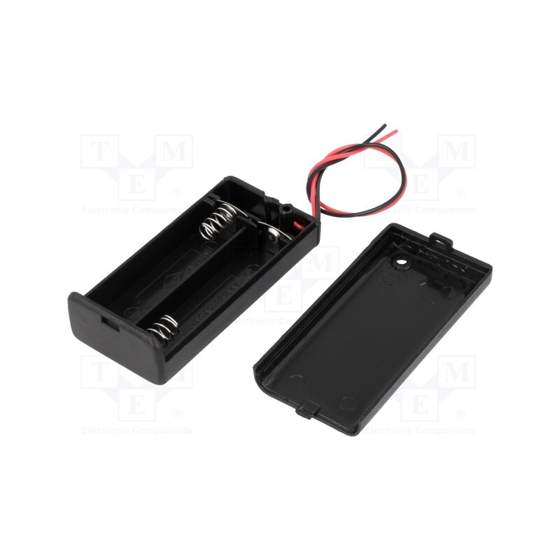 10 pcs : SBH-321-1A - Holder, AA,R6, Batt.no: 2, cables, black, 150mm