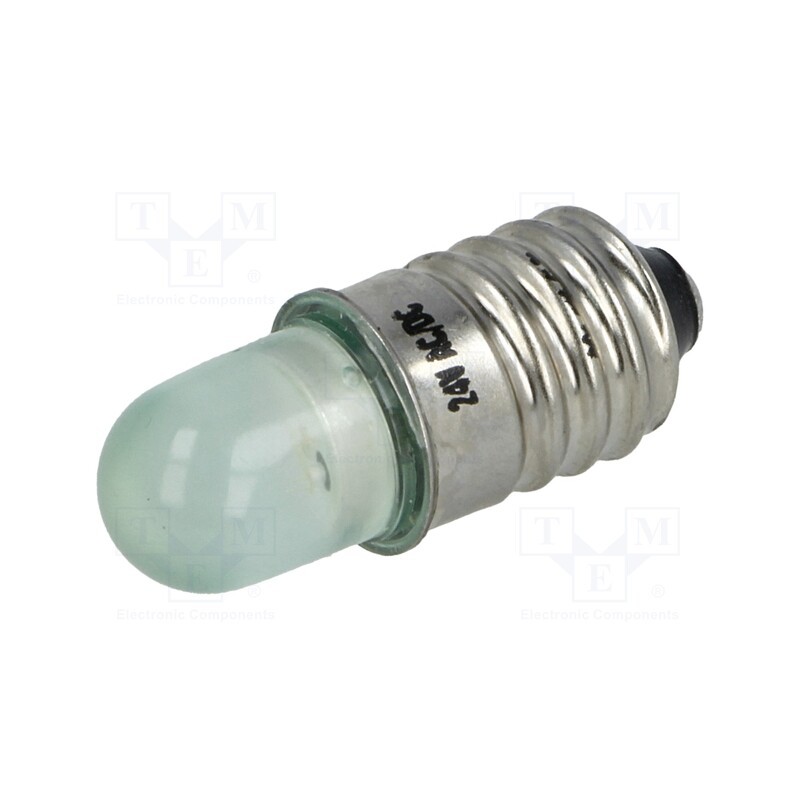 10 pcs : LG-E10-24AC/DC - LED lamp, green, E10, 24VDC, 24VAC, AC lum: 800÷1000mcd