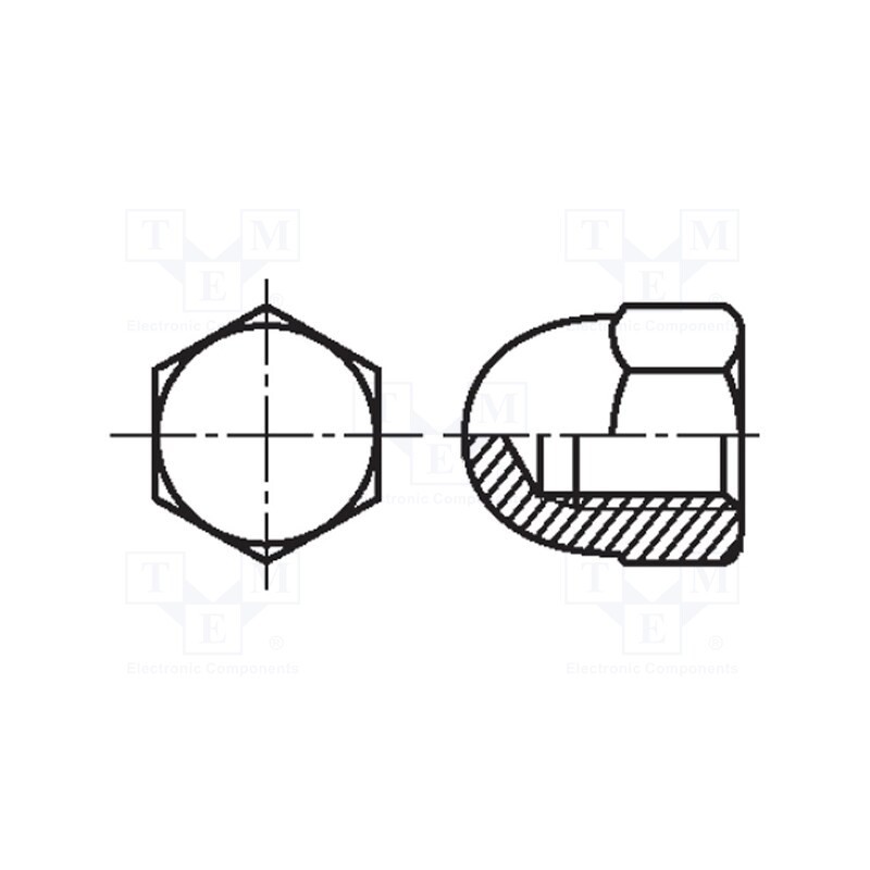 50 pcs : 1400649 - Nut, hexagonal, M5, 0.8, polyamide, 8mm, BN 83, DIN 1587, dome