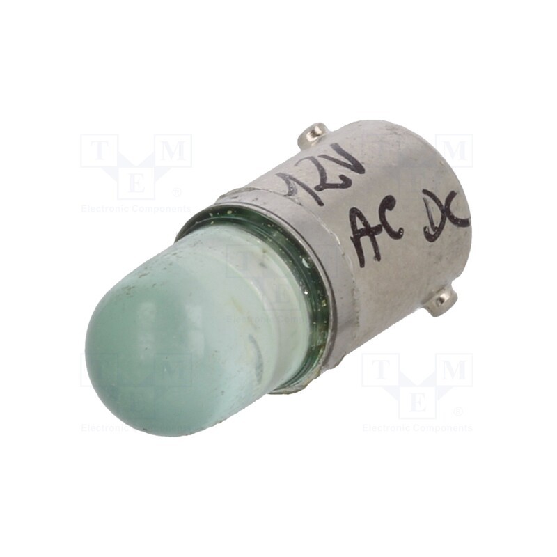 10 pcs : LG-BA9S-12AC/DC - LED lamp, green, BA9S, 12VDC, 12VAC
