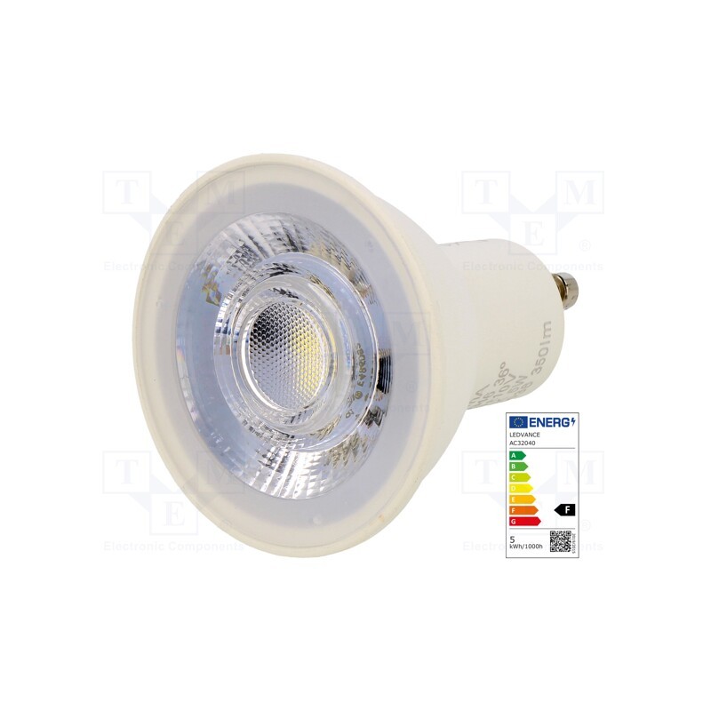 10 pcs : 4058075198647 - LED lamp, cool white, GU10, 230VAC, 350lm, P: 5W, 36°, 6500K