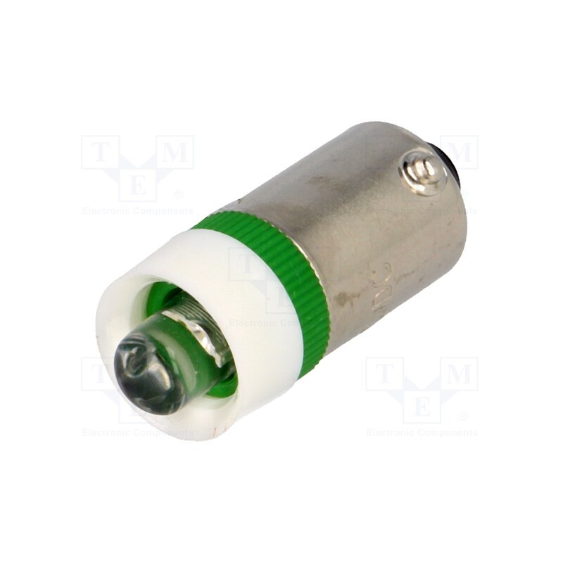 10 pcs : LLED-B9/12/G - LED lamp, green, BA9S, 12VDC, 12VAC