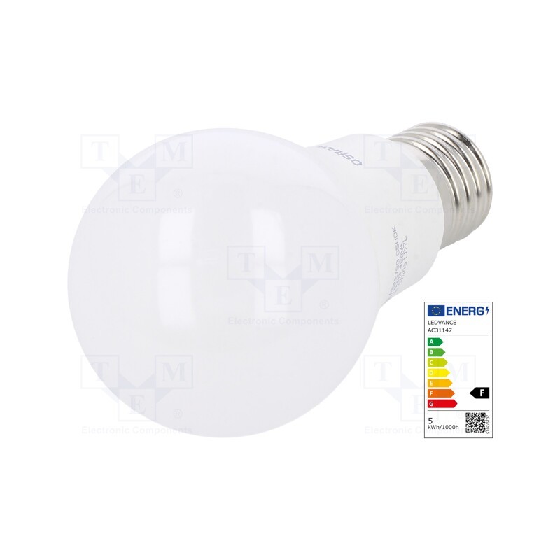 10 pcs : 4052899971011 - LED lamp, cool white, E27, 230VAC, 500lm, P: 6W, 6500K, CRImin: 80