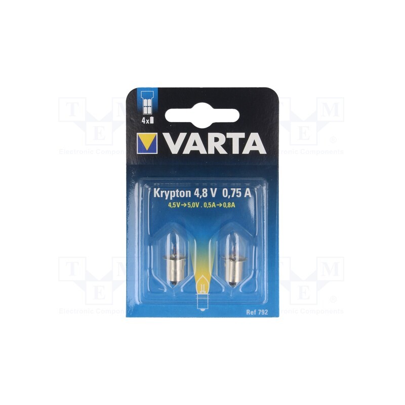 10 set : - Filament lamp: krypton, P13,5s, 4.8V, 750mA, 2pcs, blister