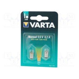 10 set : - Filament lamp: miniature, E10, 3.5V, 200mA, 2pcs, blister