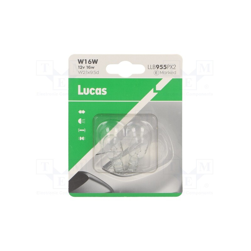 20 set : LLB955PX2 - Filament lamp: automotive, W2,1x9,5d, transparent, 12V, 16W, LLB