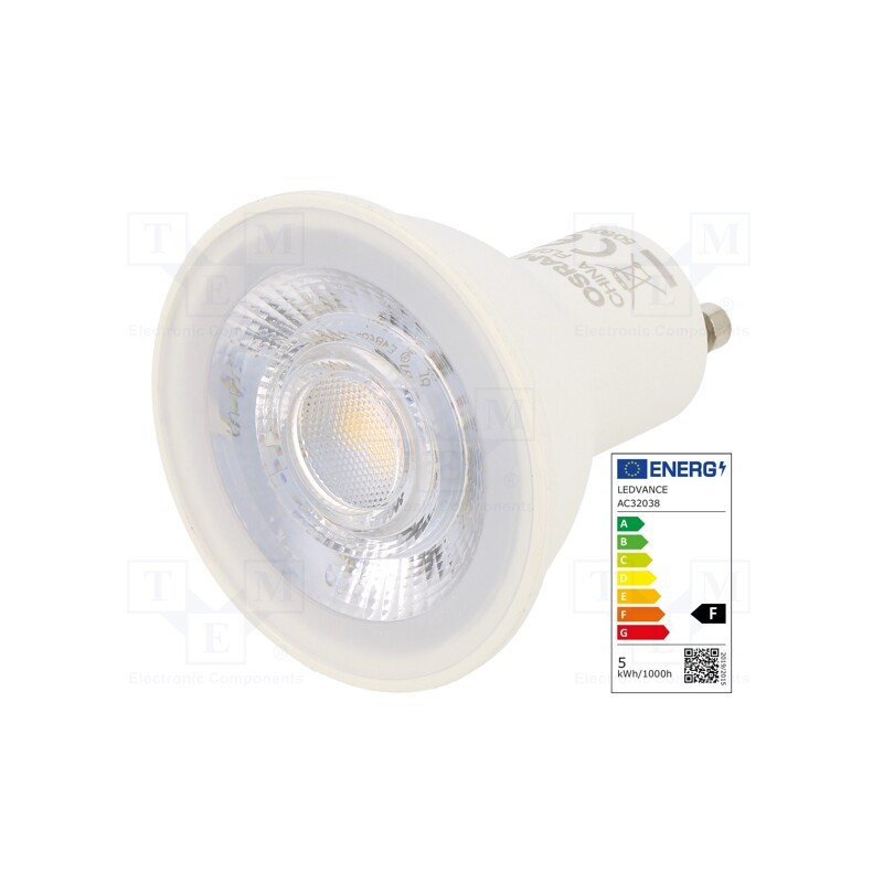 10 pcs : 4058075198586 - LED lamp, warm white, GU10, 230VAC, 350lm, P: 5W, 36°, 2700K