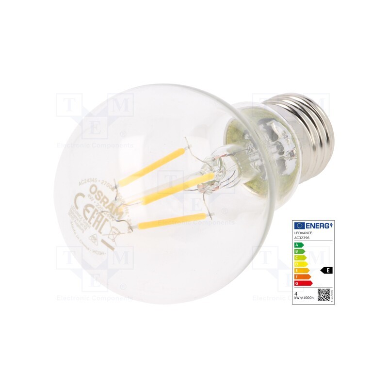 10 pcs : 4058075439856 - LED lamp, warm white, E27, 230VAC, 470lm, P: 4W, 2700K, CRImin: 80