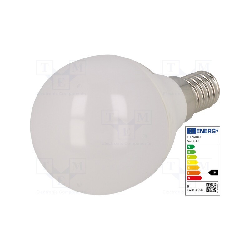 10 pcs : 4058075127630 - LED lamp, cool white, E14, 230VAC, 470lm, P: 5.5W, 6500K, CRImin: 80