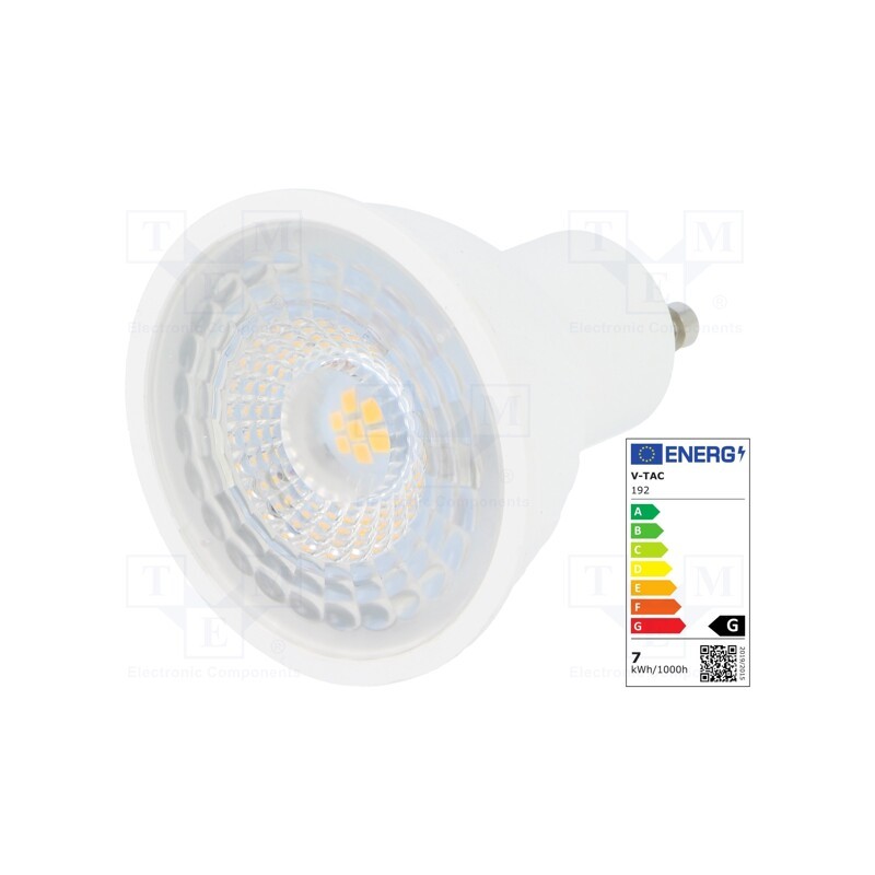 10 pcs : SKU 192 - LED lamp, warm white, GU10, 220/240VAC, 480lm, P: 6.5W, 110°, 3000K