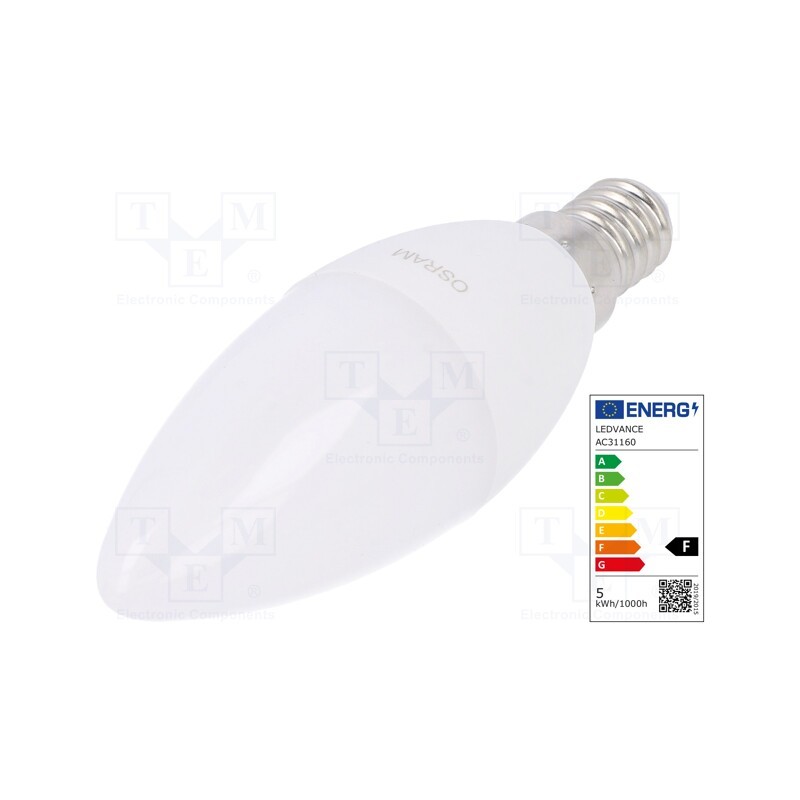 10 pcs : 4052899971066 - LED lamp, cool white, E14, 230VAC, 470lm, P: 5.7W, 6500K, CRImin: 80