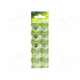 10 set : 186-U10 - Battery: alkaline, 1.5V, LR43,coin,R1142, non-rechargeable