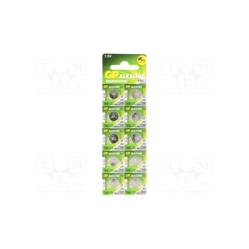 10 set : 186-U10 - Battery: alkaline, 1.5V, LR43,coin,R1142, non-rechargeable