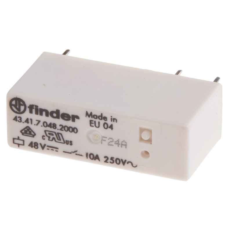 1 pcs - Finder PCB Mount Power Relay, 48V dc Coil, 10A Switching Current, SPDT
