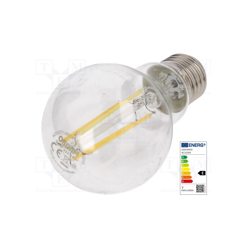 10 pcs : 4058075288645 - LED lamp, neutral white, E27, 230VAC, 806lm, P: 6.5W, 4000K